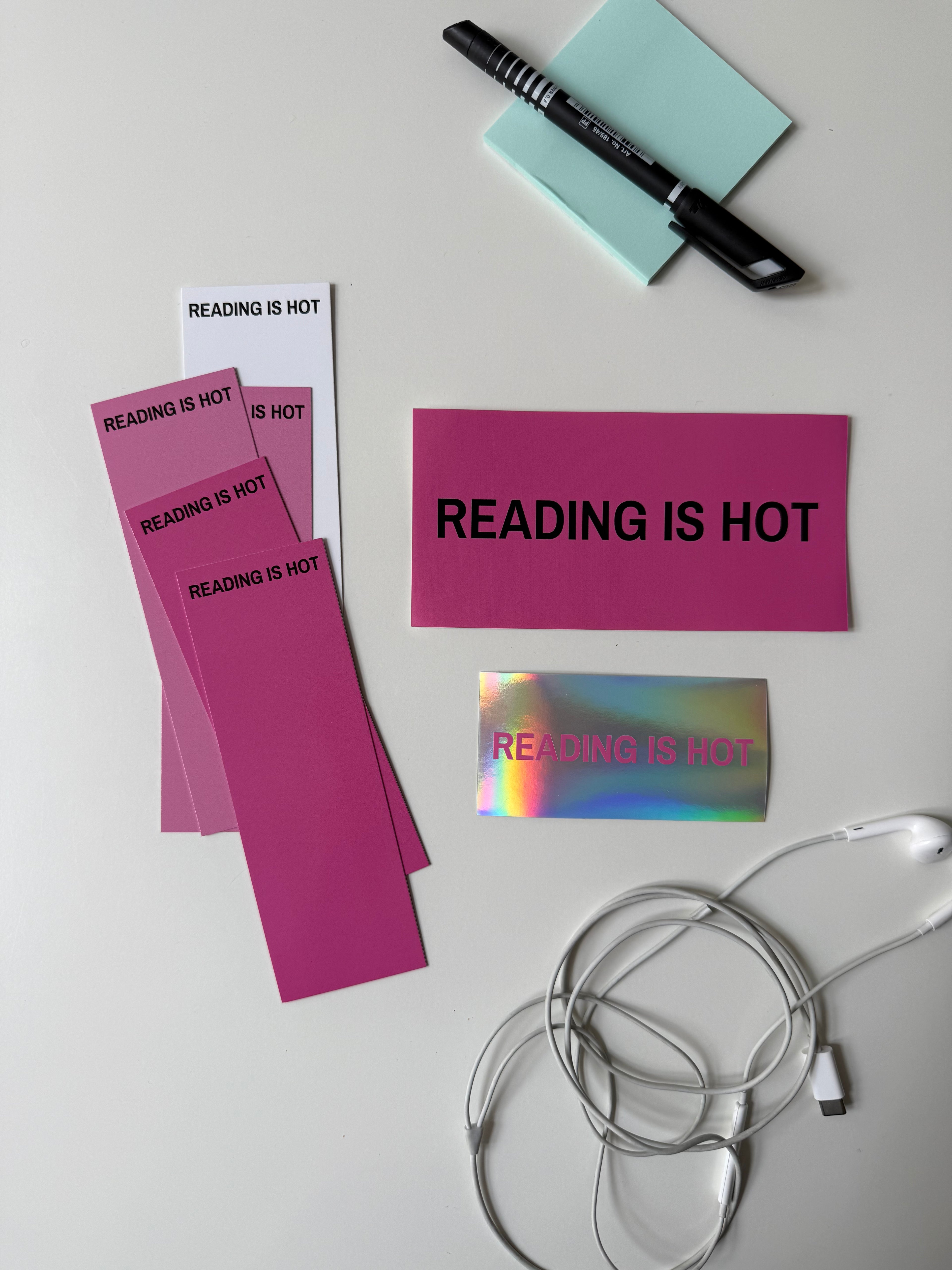 7 PCS - HOT PINK READING IS HOT BOOKMARK & STICKERS